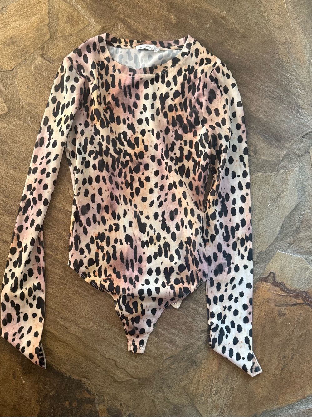 Good American Pink and Black Leopard Print Long Sleeve Bodysuit